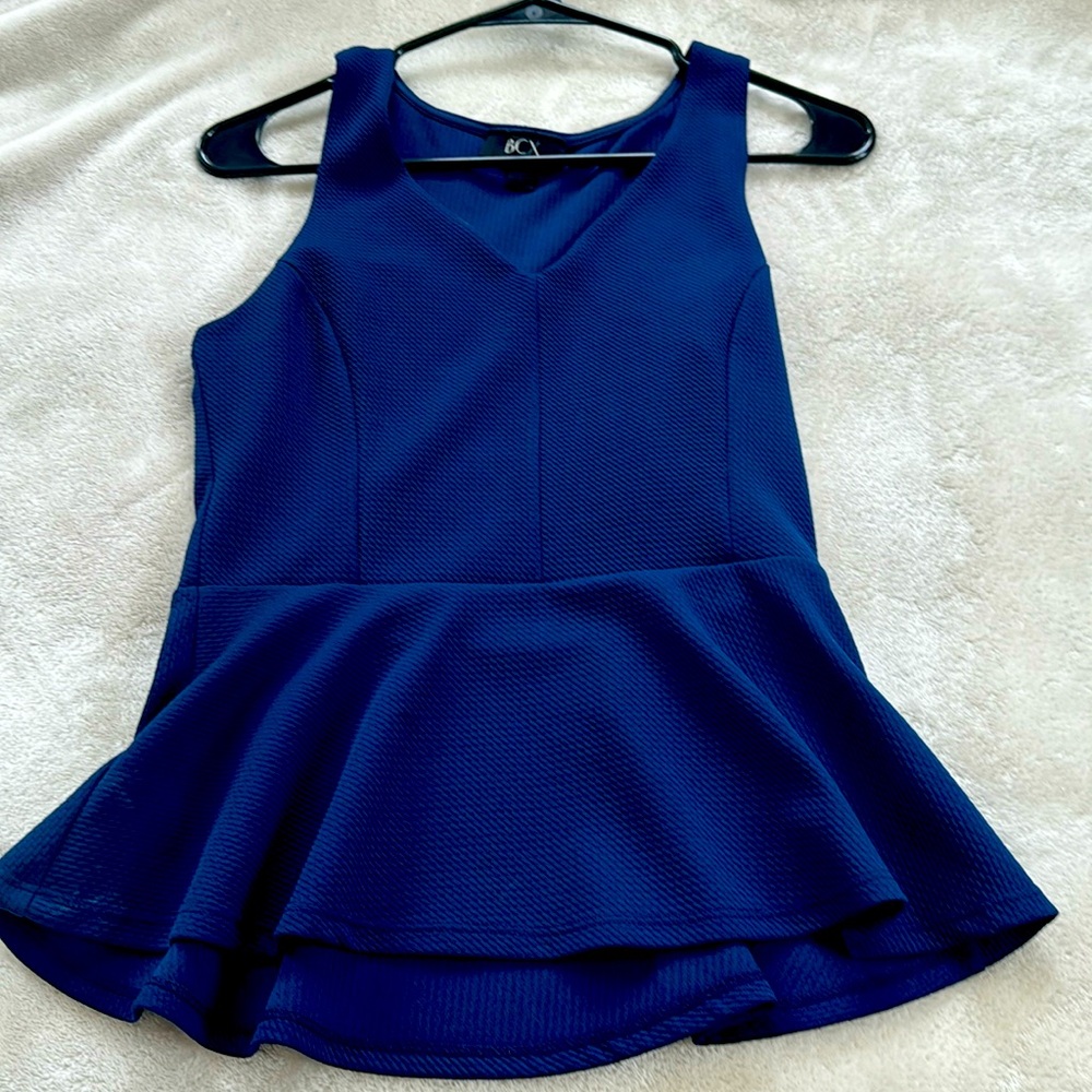 BCX Blue Peplum Top Size Small